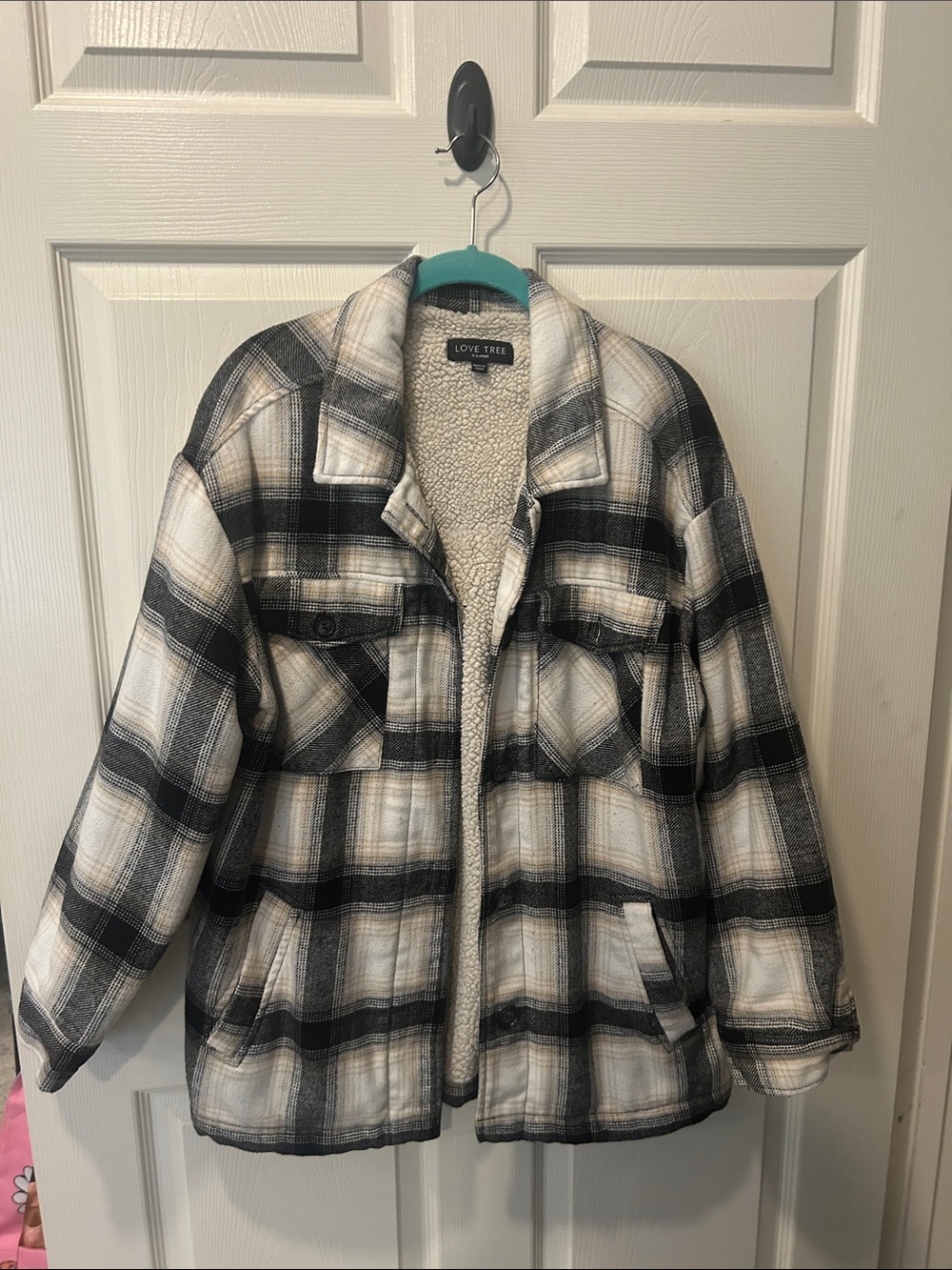 Love Tree Black & White Plaid Sherpa Jacket